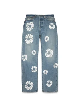 Baggy Cotton Wreath-Denim-byxor, ljus tvätt