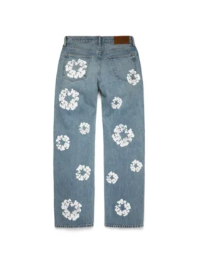 Baggy Cotton Wreath-Denim-byxor, ljus tvätt