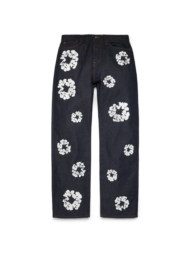 Baggy Cotton Wreath-Denim-byxor med selvedge