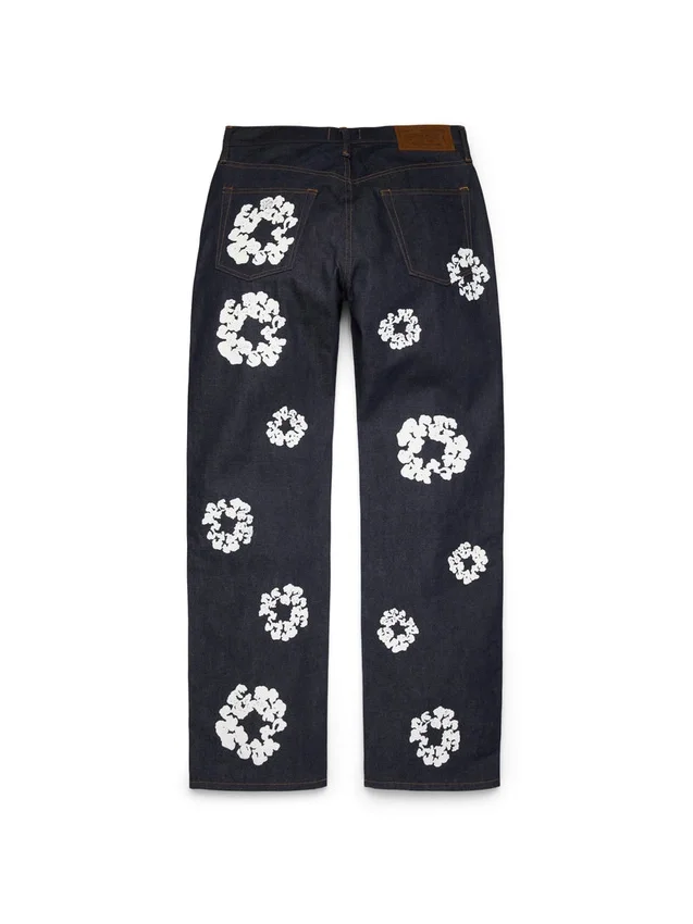 Baggy Cotton Wreath-Denim-byxor med selvedge