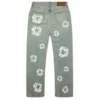 Baggy Denim jeansbyxor med nitar och Cotton Wreath-mönster, smutsig tvätt