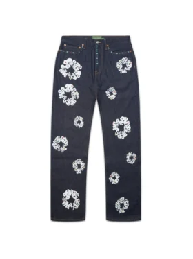Baggy-modell med nitar i Cotton Wreath-design, Denim-jeansbyxor