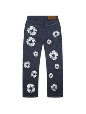 Baggy-modell med nitar i Cotton Wreath-design, Denim-jeansbyxor