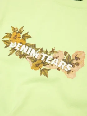 Bomullströja med blommigt logo, lime