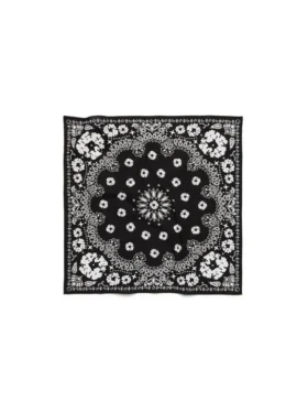 Cotton Wreath Bandana i bomull med kransmönster och paisleymönster, svart