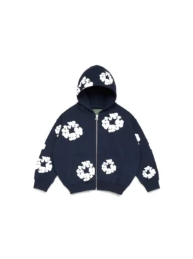 Cotton Wreath Hoodie för barn i marinblått med bomullsblommor
