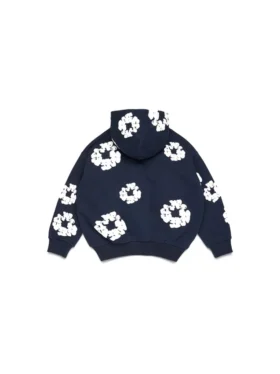 Cotton Wreath Hoodie för barn i marinblått med bomullsblommor