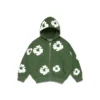 Cotton Wreath Hoodie i bomull med kransmönster och dragkedja, grön