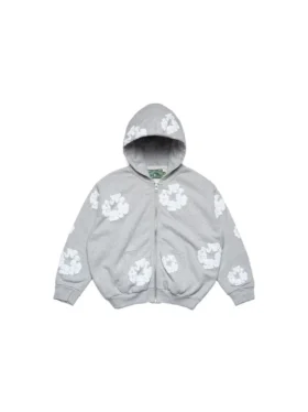Cotton Wreath Hoodie i bomull med kransmotiv och dragkedja, grå
