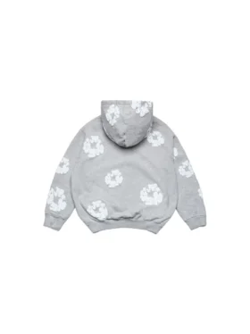 Cotton Wreath Hoodie i bomull med kransmotiv och dragkedja, grå