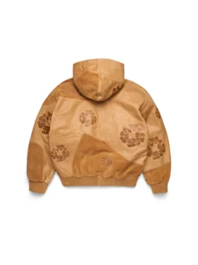 Cotton Wreath Hoodie i patchwork av läder/mocka och bomull med kransmönster, brun