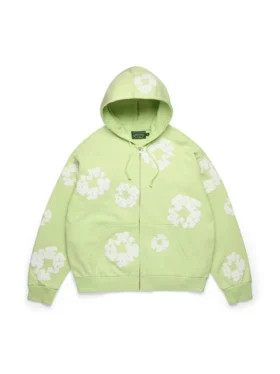 Cotton Wreath Hoodie med dragkedja, mintgrön