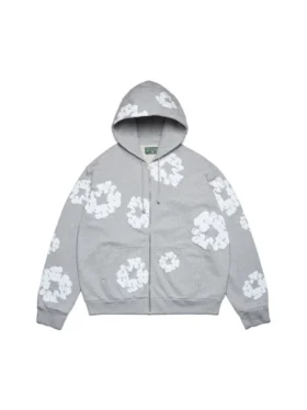 Cotton Wreath Hoodie med dragkedja och bomullskrans, grå