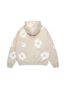 Cotton Wreath Hoodie med dragkedja och bomullskrans, krämfärgad