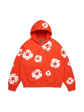 Cotton Wreath Hoodie med dragkedja och bomullskrans, mörkorange