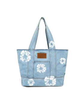 Cotton Wreath Shoppers i ljus tvättad denim med bomullsrankor