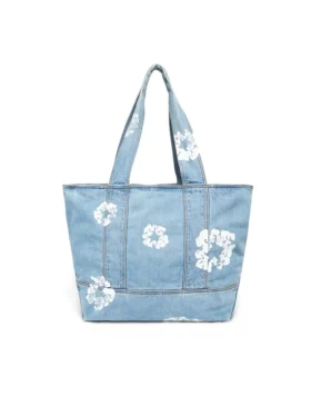 Cotton Wreath Shoppers i ljus tvättad denim med bomullsrankor