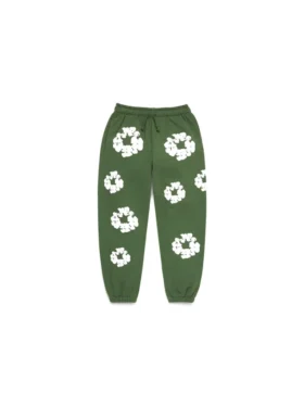 Cotton Wreath Sweatpant i bomull med kransmönster, gröna