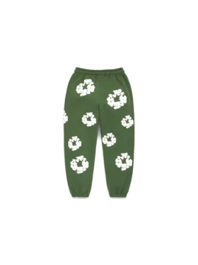 Cotton Wreath Sweatpant i bomull med kransmönster, gröna