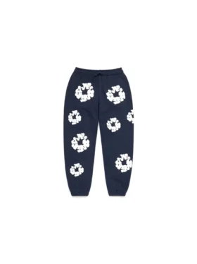Cotton Wreath Sweatpant i bomull med kransmönster, marinblå