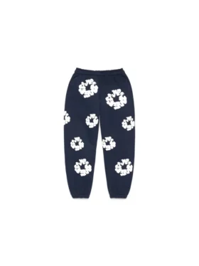 Cotton Wreath Sweatpant i bomull med kransmönster, marinblå