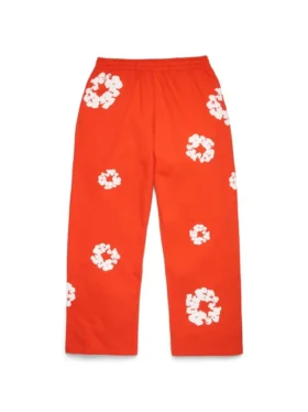 Cotton Wreath Sweatpant med kransmönster, baggy-modell, mörkorange