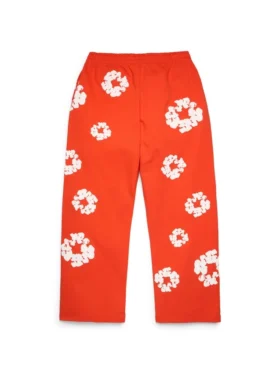 Cotton Wreath Sweatpant med kransmönster, baggy-modell, mörkorange