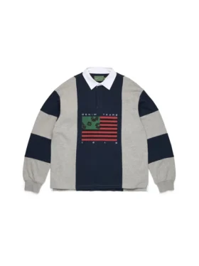 Cotton Wreath-tröja i bomull med krans och panafrikansk flagga, grå/marinblå