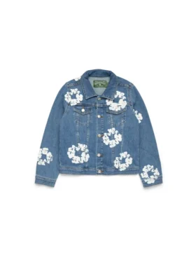 Denim Jacka med Cotton Wreath-mönster, ljus indigo