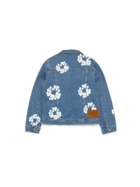 Denim Jacka med Cotton Wreath-mönster, ljus indigo