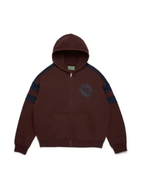 Denim U-hoodie med paneler och dragkedja, brun