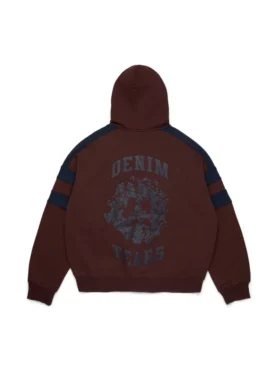 Denim U-hoodie med paneler och dragkedja, brun