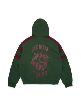 Denim U-hoodie med paneler och dragkedja, grön