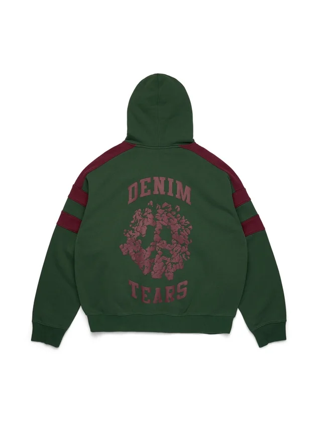 Denim U-hoodie med paneler och dragkedja, grön