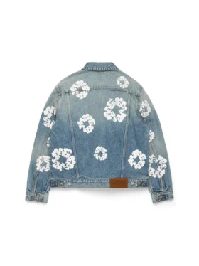 Denimjacka i bomull med Cotton Wreath-mönster, ljus tvätt