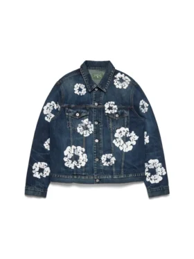 Denimjacka i bomull med Cotton Wreath-mönster, mörk tvätt