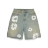 Dirty Wash Cotton Wreath-Denim shorts
