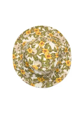 DT-buckethat i canvas med blommönster, flera färger