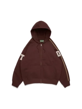 DT Chenille-patch-hoodie med dragkedja, brun