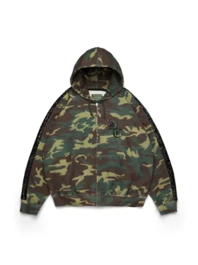 Hoodie med dragkedja och paljettpaneler på ärmarna, kamouflage