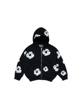 Huvtröja med dragkedja för barn, Cotton Wreath Hoodie, svart