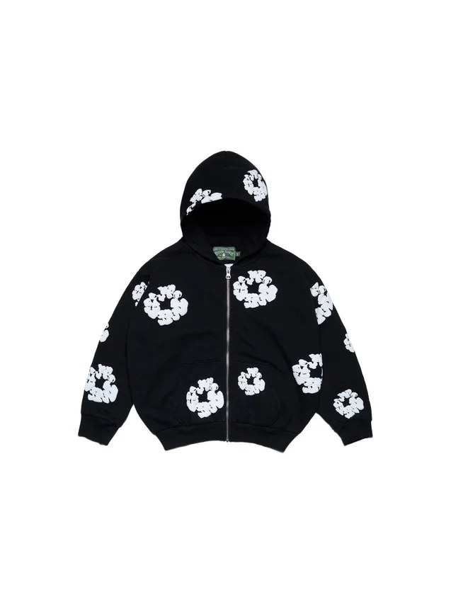 Huvtröja med dragkedja för barn, Cotton Wreath Hoodie, svart