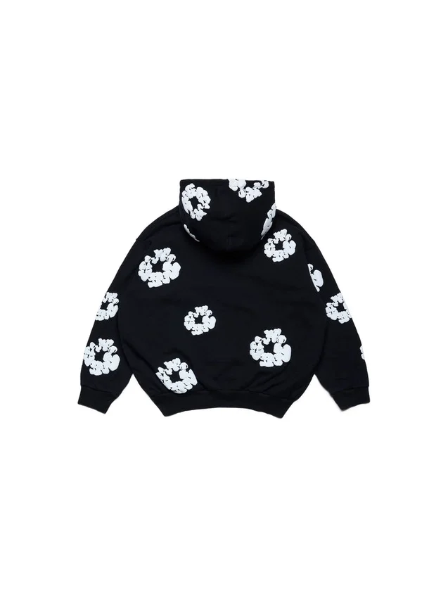 Huvtröja med dragkedja för barn, Cotton Wreath Hoodie, svart