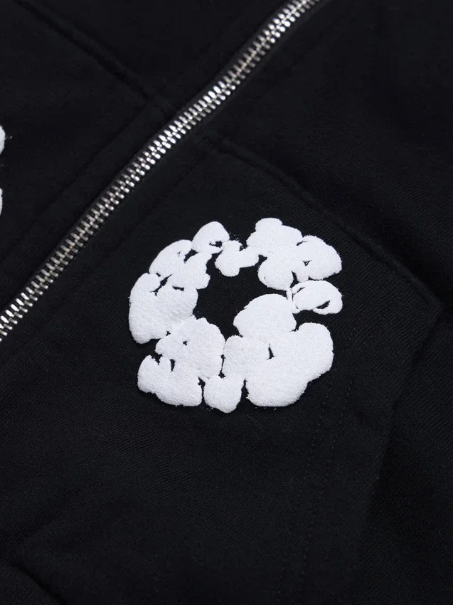 Huvtröja med dragkedja för barn, Cotton Wreath Hoodie, svart