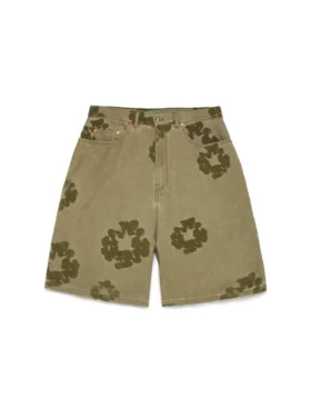 Kortbyxor i bomull med flockat Cotton Wreath-mönster, khaki