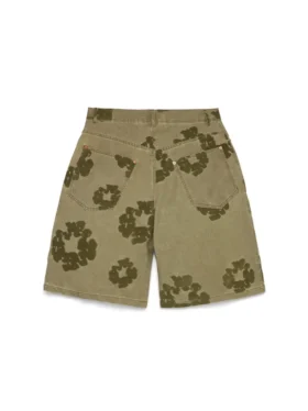 Kortbyxor i bomull med flockat Cotton Wreath-mönster, khaki