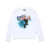 Långärmad T-shirt med airbrush-tryck av pantermaskot, vit
