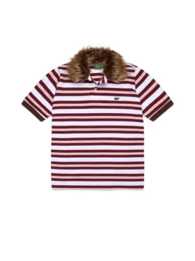 Polo med panterpälskrage, röd
