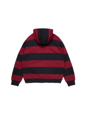 Randig zip-hoodie med emblem, röd/marinblå