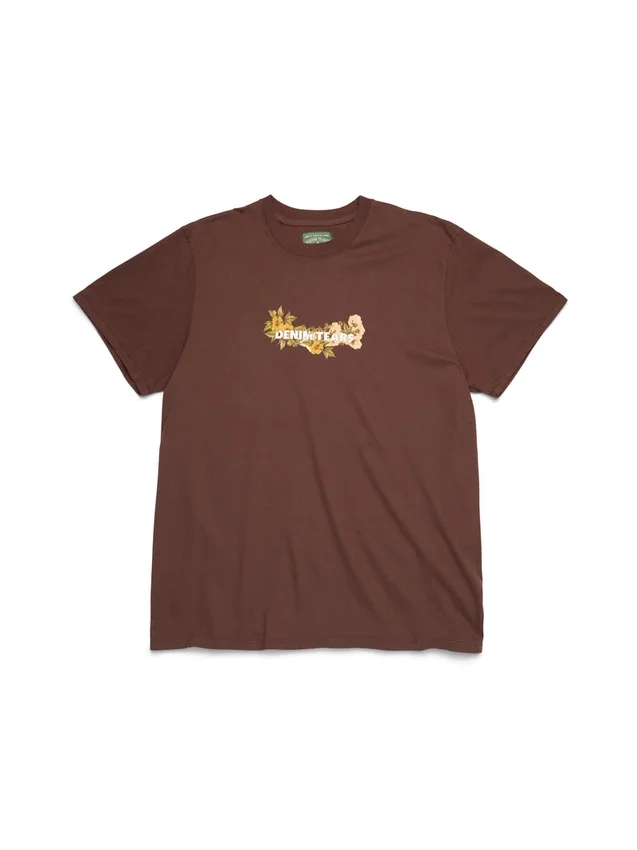 T-shirt med blommigt bomullslogo, brun